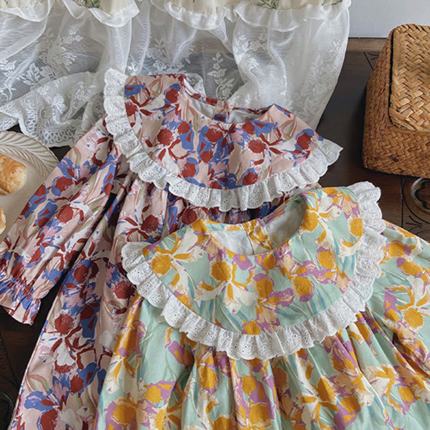 Toddler Girl Lace Retro Style Flower Dress