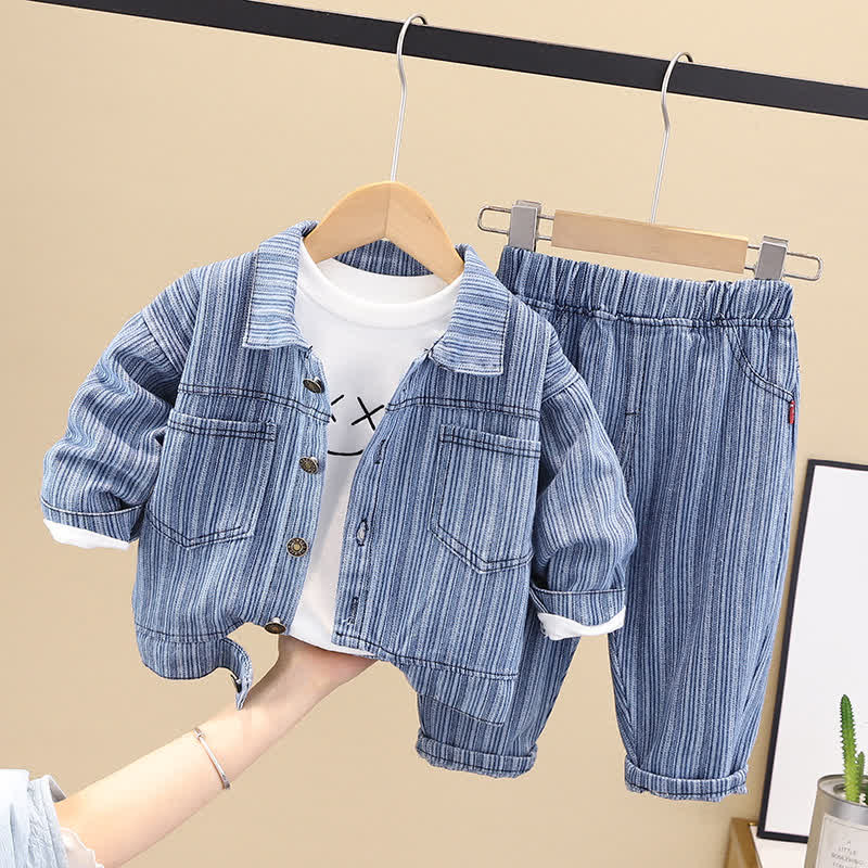 Baby Toddler Smiley Shirt Denim Jacket Pants Set