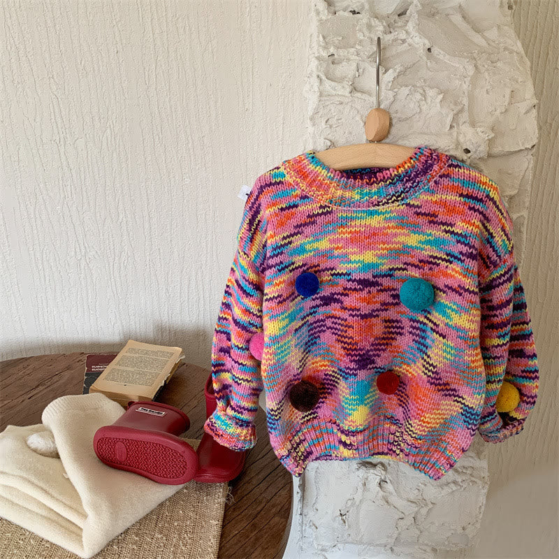 Toddler Girl Multicolor 3D Ball Loose Sweater
