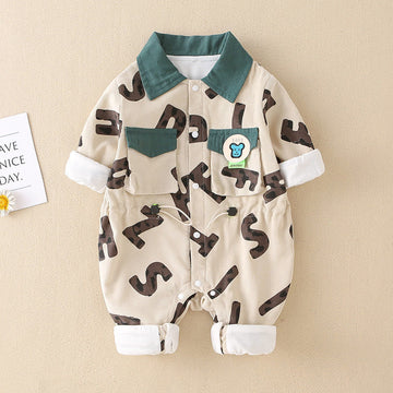 Baby Corduroy Polo Pocket Slogan Romper