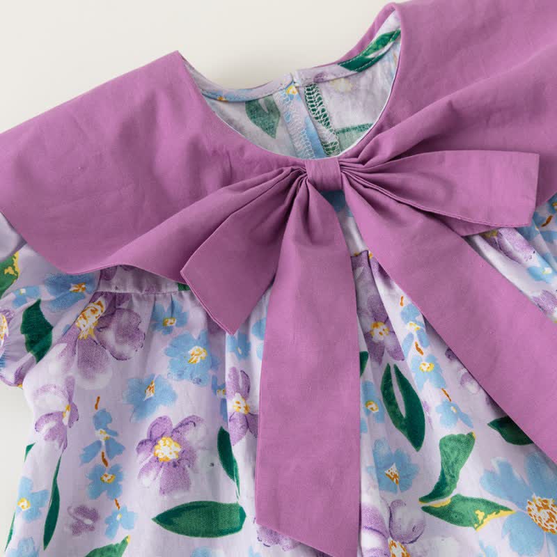 Toddler Girl Bowknot Lapel Collar Flower Dress