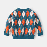Toddler Retro Style Blue Diamond Round Neck Sweater