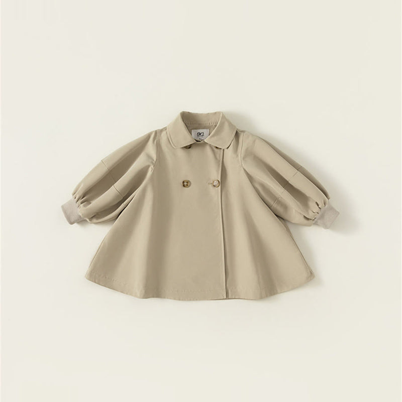 Toddler Girl Lapels Puff Sleeves Simple Coat