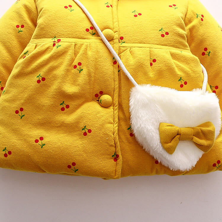 Toddler Cherry Bunny Fleece Lined Coat with Bag