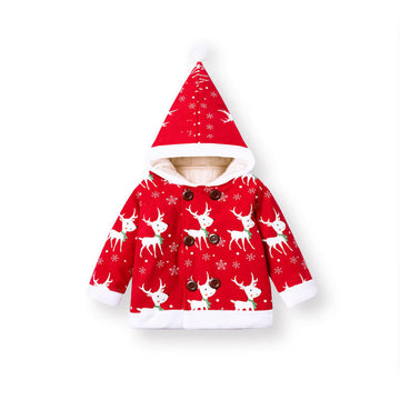 Baby Hooded Red Quilted Elk Coat