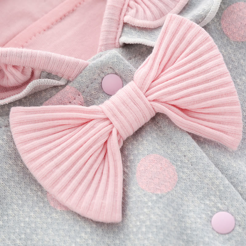 Toddler Girl Dots Bow Hooded Grey Cloak