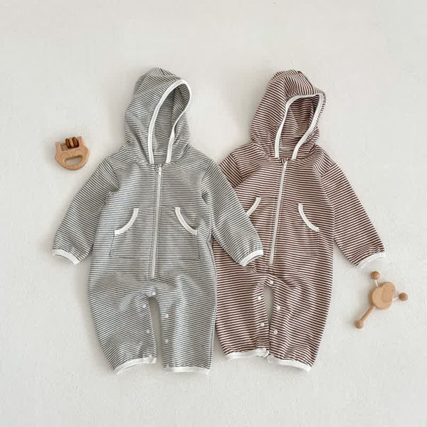 Baby Striped Loose Hooded Romper