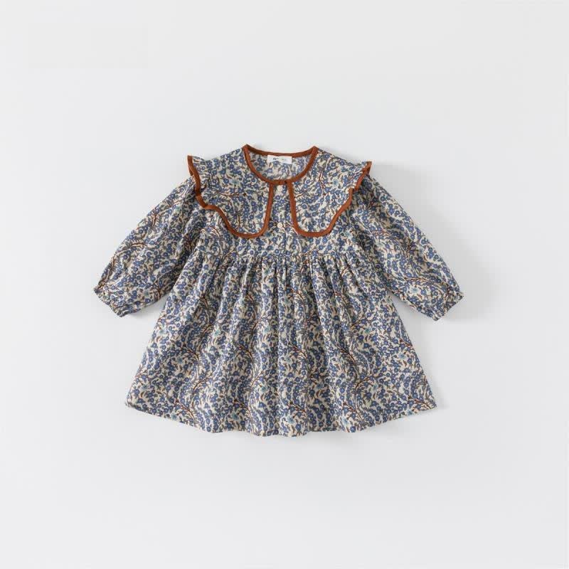 Toddler Girl Retro Flower Lapel Collar Dress