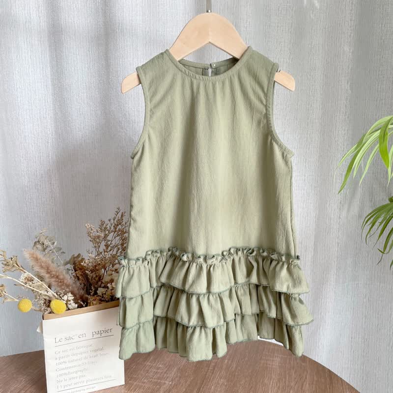 Toddler Girl Solid Color Lace Trim Sleeveless Dress
