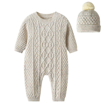 Baby Knitted Twist Romper with Beanie