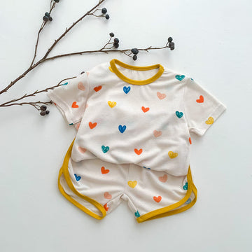 Toddler Girl Heart Crew Neck Pajamas Set