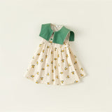 Toddler Girl Lapel Collar Flower Sleeveless Dress