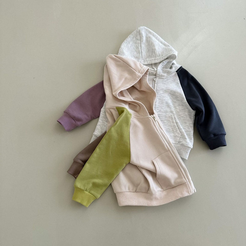 Toddler Color Block Hooded Zipper Coat