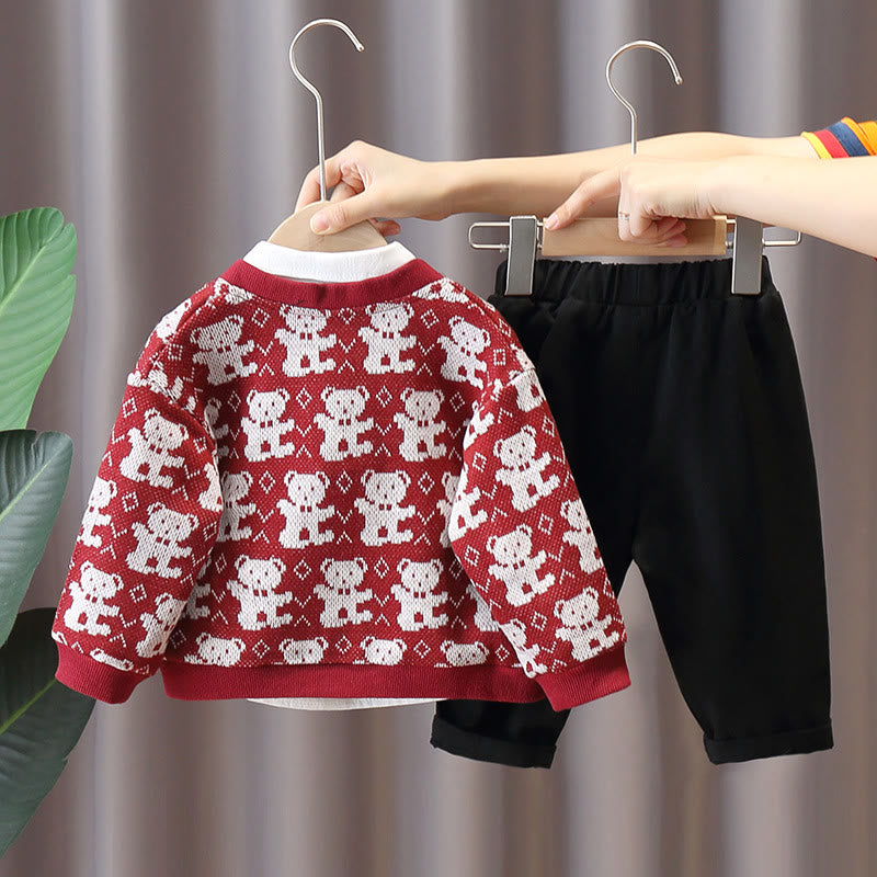 Toddler Bear Knitted Casual 3 Pieces Set