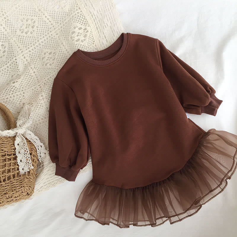 Toddler Girl Lace Solid Color Brown Dress