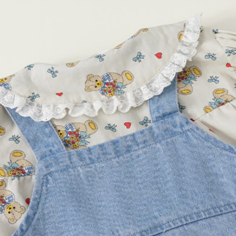 Toddler Girl Bunny Blouse and Heart Suspender Set