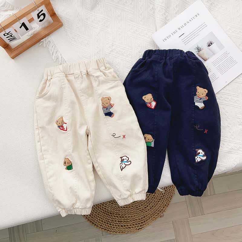Toddler Embroidered Bear Dog Casual Pants