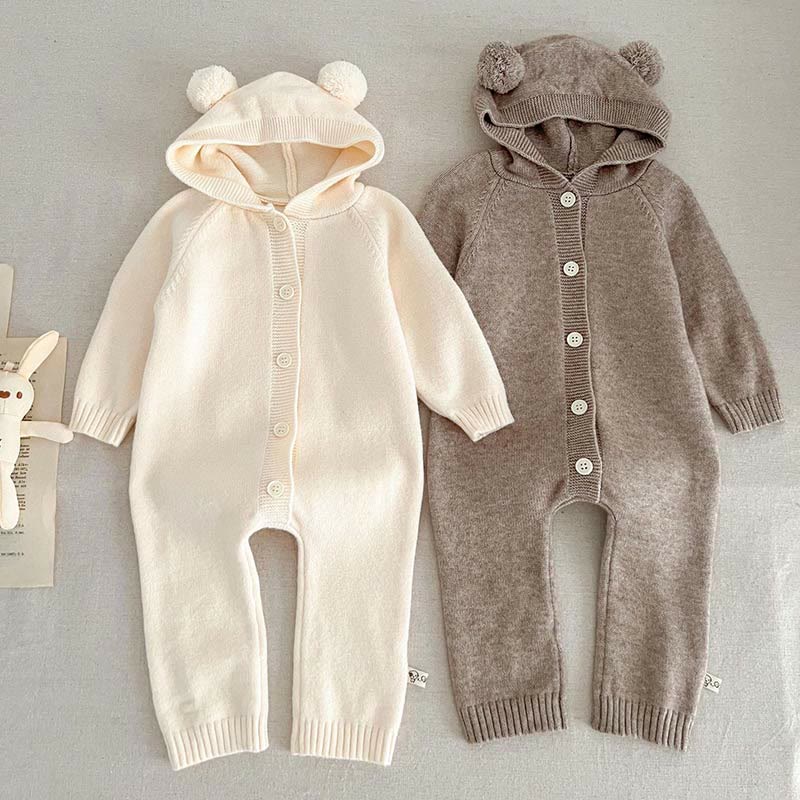 Baby Pompom Ears Knitted Romper