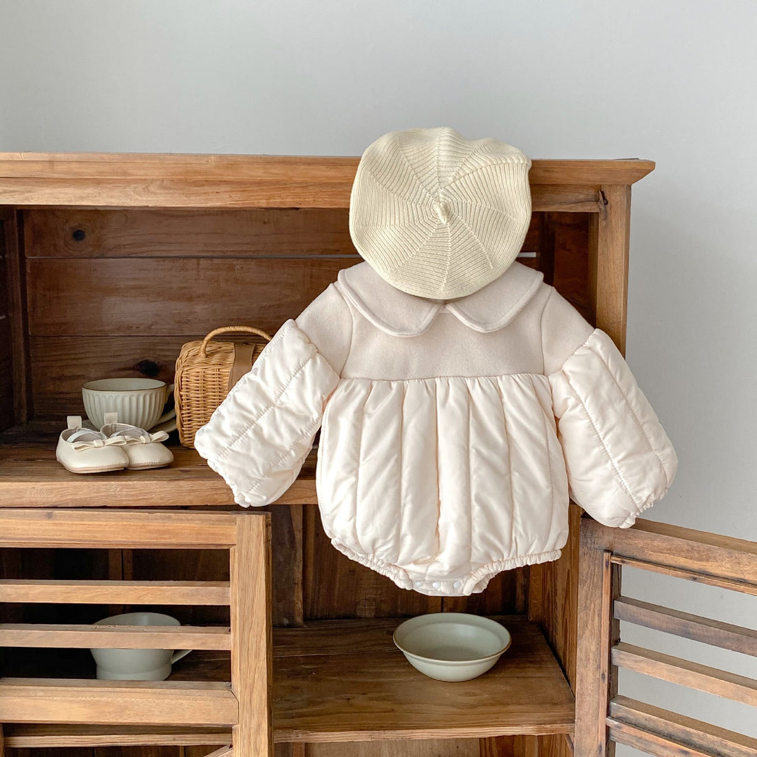 Baby Puff Sleeves Polo Quilted Bodysuit