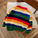 Toddler Rainbow Colorful Striped Button Cardigan