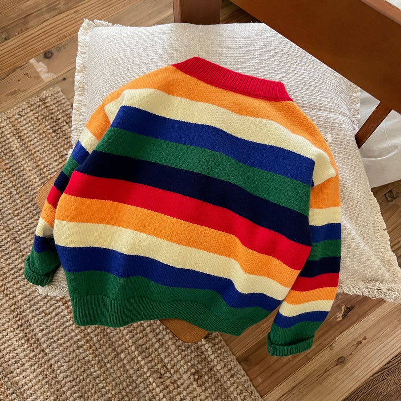 Toddler Rainbow Colorful Striped Button Cardigan