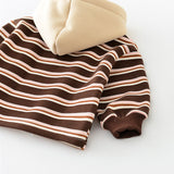 Baby Brown Striped Button Fleece Lined Hoodie