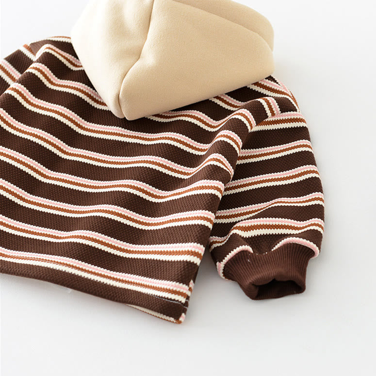 Baby Brown Striped Button Fleece Lined Hoodie