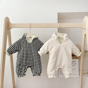 Baby Plaid Quilted Hooded Romper