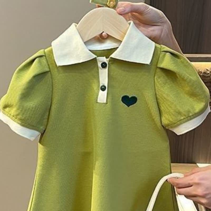 Toddler Girl Heart Polo Collar Dress