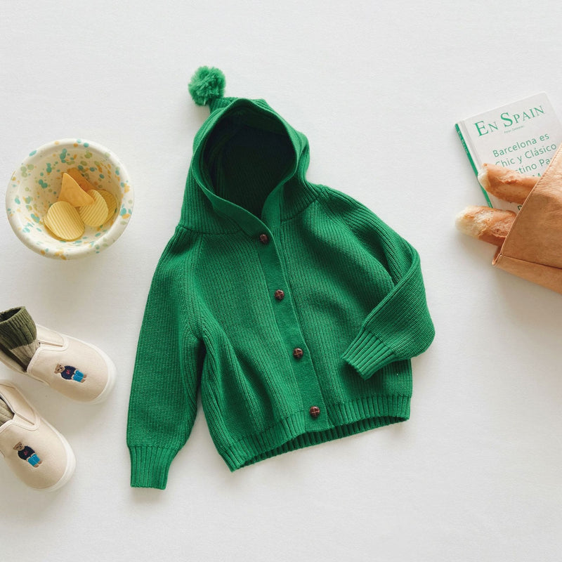 Toddler Solid Color Casual Hooded Knitted Coat