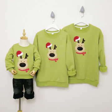 Family Matching Christmas Elk Fleece Lined Sweatshirt