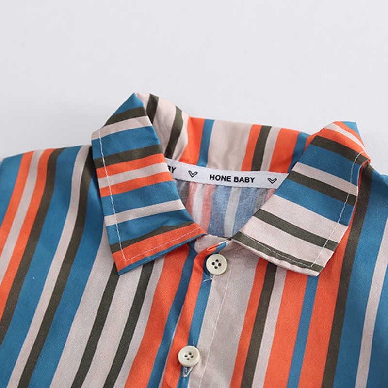 Toddler Boy Striped Lapel Tee and Shorts Set