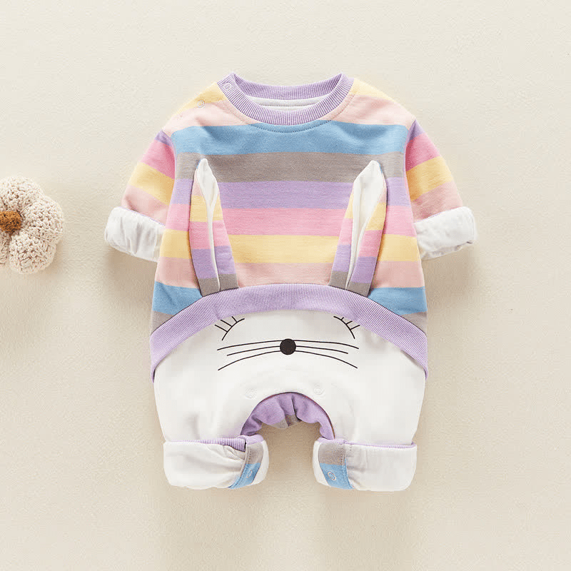 Baby Striped Bunny Crew Neck Romper