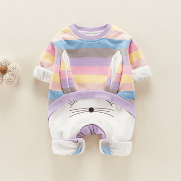 Baby Striped Bunny Crew Neck Romper