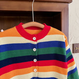 Toddler Rainbow Colorful Striped Button Cardigan