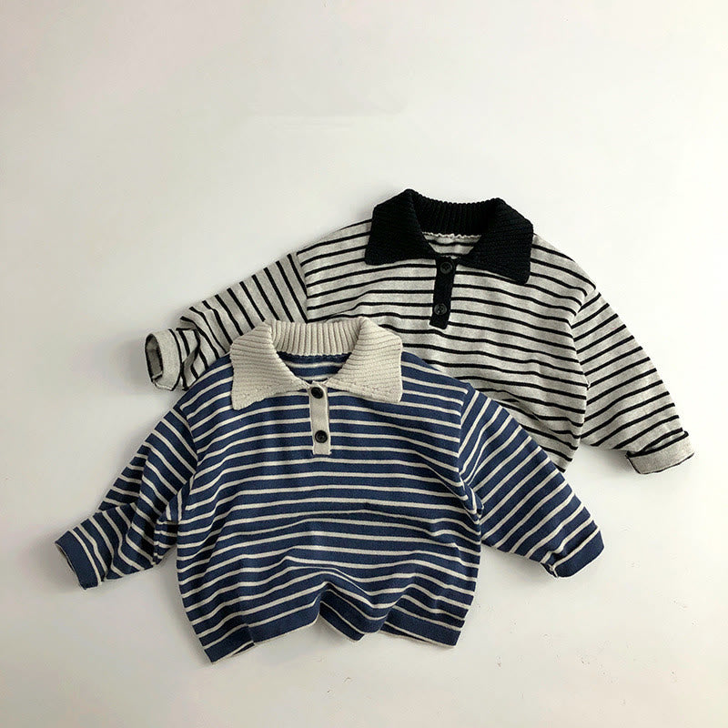 Toddler Striped Button Knitted Polo Sweater