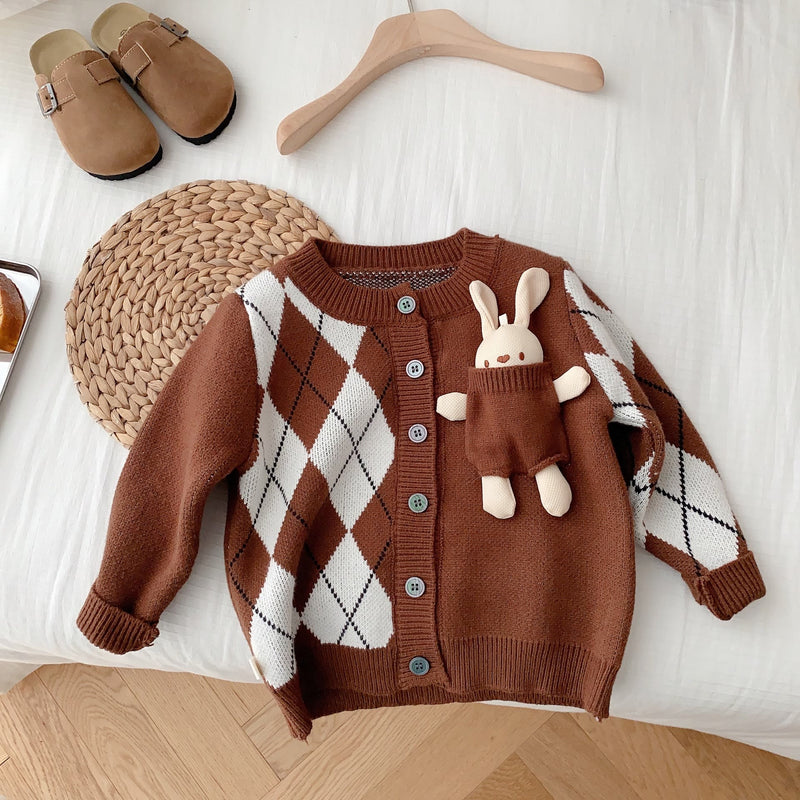 Toddler Diamond Pocket Bunny Color Block Cardigan