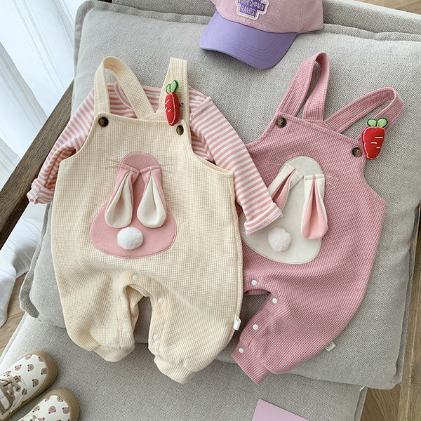 Baby Bunny 3D Ears Tail Waffle Overalls