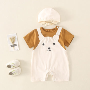 Baby Bear Fake 2 Pieces Romper with Hat