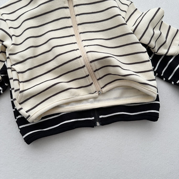 Toddler Striped Zipper Hooded Coat