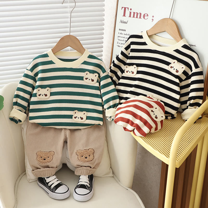 Toddler Striped Bear Patch Corduroy 2 Pieces Set