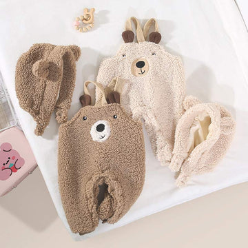 Baby Bear Fleeced Sleeve Suspender & Bonnet Set