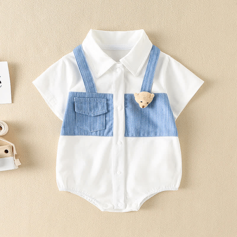 Baby Bear Splicing Denim Bodysuit