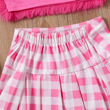 Toddler Girl Plush Camisole Plaid Skirt with Bag