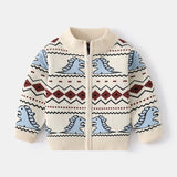 Toddler Dinosaur Color Block Zipper Cardigan
