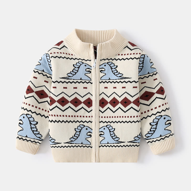 Toddler Dinosaur Color Block Zipper Cardigan