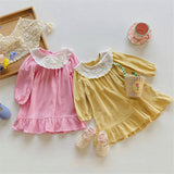 Toddler Girl Embroidered Flower Bow Dress