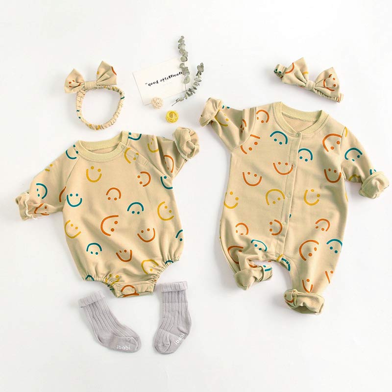 Smile Print Bodysuit/Romper & Headwrap