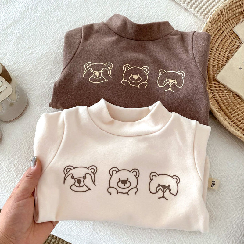 Baby Toddler High Collar Three Bear Warm T-shirt