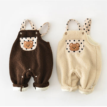 Baby Cartoon Bear Dots Cute Fleece Overalls